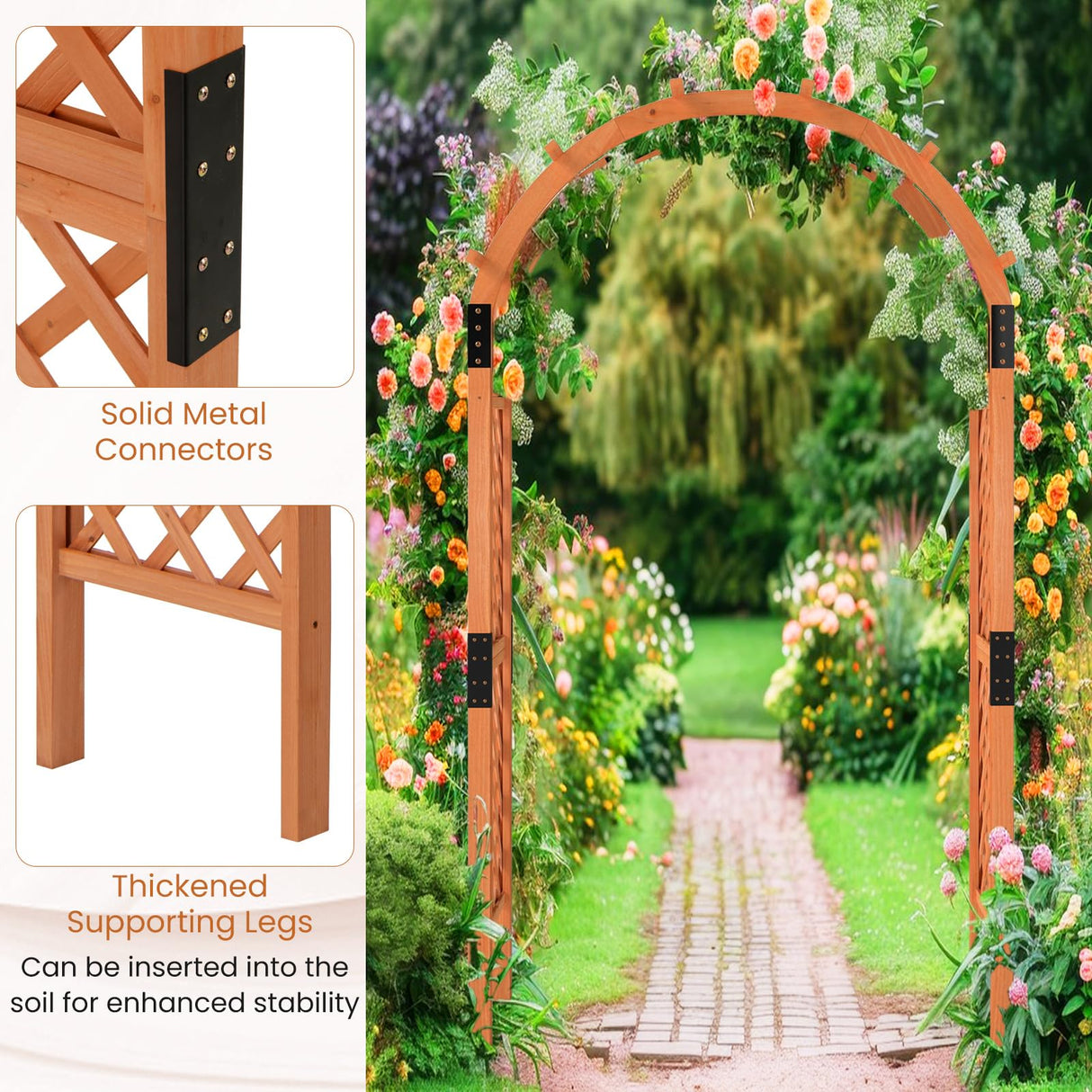 Giantex 7.7FT Wooden Garden Arbor Trellis, Outdoor Pergola Arch with Climbing Plant Support, Wood Wedding Arch for Ceremony, Pathway, Birthday Party, Garden Décor, Weather-Resistant, Easy Assembly Giantex