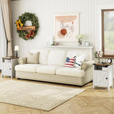 Fameill Nightstands Set of 2, Farmhouse End Tables with Charging Station, Bedside Tables with Barn Door and Shelf, Rustic Living Room Bedroom Side Table, Modern White Fameill