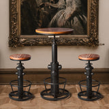 LOKKHAN Industrial Bar Table 38.6"-48.4" Height Adjustable Swivel Round Wood Tabletop 23.7" Dia, Kitchen Dining Office Coffee Bistro Pub Table LOKKHAN