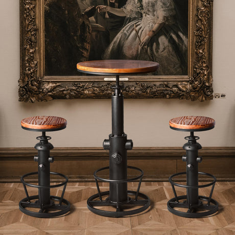 LOKKHAN Industrial Bar Table 38.6"-48.4" Height Adjustable Swivel Round Wood Tabletop 23.7" Dia, Kitchen Dining Office Coffee Bistro Pub Table LOKKHAN