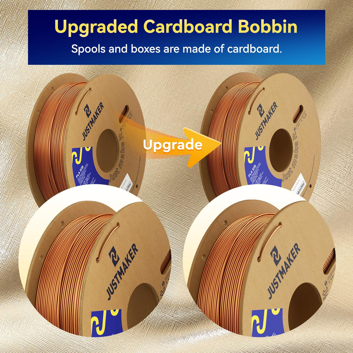 JUSTMAKER PLA Silk 3D Printer Filament, Upgrade Cardboard Spool, Silk Shiny Filament, Dimensional Accuracy +/-0.03mm, 1.75mm, 1kg, Bronze JUSTMAKER