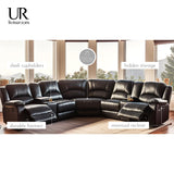 UR livingroom Modular Sectional Sofa L-Shaped PU Leather Sofa Sets Manual Reclining Sectional Couches for Living Room Sofas para Sala, Black UR livingroom