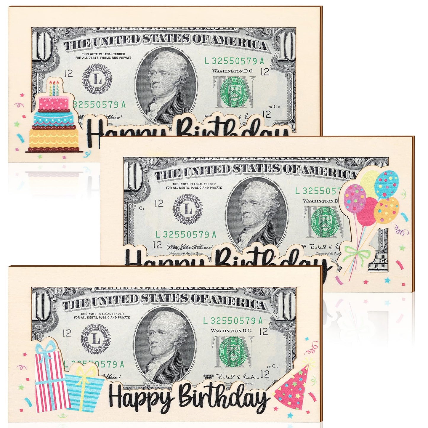 Beeveer 3 Pieces Birthday Money Gift Holder Wooden Birthday Card Box Cash Holder Cake Balloons Cash Envelope Money Wallet Birthday Money Gift DIY Money Holder Birthday Present for Birthday Pa - WoodArtSupply