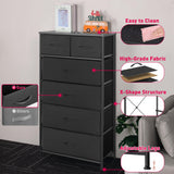 Mifuro Tall Dresser for Bedroom, Vertical Storage Organizer Tower with 6 Drawers, Chest of Drawers with Fabric Bins, Steel Frame, Wood Top for Bedroom, Closet, Entryway- Black Mifuro
