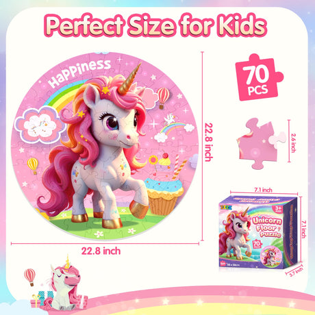 ZIZZ Unicorn Toy for Girls Kids - Best 70 Pieces Unicorn Floor Puzzle for Kids Age 3 4 5 6 7 8 Years Old Girls Learning & Educational Games Toys Toddlers Gifts for Birthday Christmas Party Activity ZIZZ