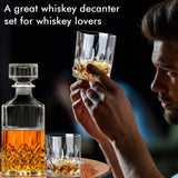 Whiskey Decanter Set for Men, Whiskey Glasses and Decanter with Cooling Stones Clear Glass Whisky Liquor Decanter Set for Whiskey Bourbon Rum Men Fathers'Gift INFTYLE