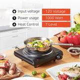 Elite Gourmet ESB-301BF Countertop Single Cast Iron Burner, 1000 Watts Electric Hot Plate, Temperature Controls, Power Indicator Lights, Easy to Clean, Black Elite Gourmet