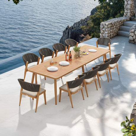 PURPLE LEAF 11 Pieces Outdoor Dining Set Patio Table and Chairs Set Aluminum Rattan Wicker Patio Furniture Set for Lawn Porch Deck Teak PURPLE LEAF