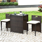 Tangkula 3 Piece Outdoor Rattan Dining Set, No Assembly Patio Bistro Set with Tempered Glass Table, Space Saving Patio Wicker Cushioned Chair Furniture Set for Courtyard, Balcony, Garden (Brown) Tangkula