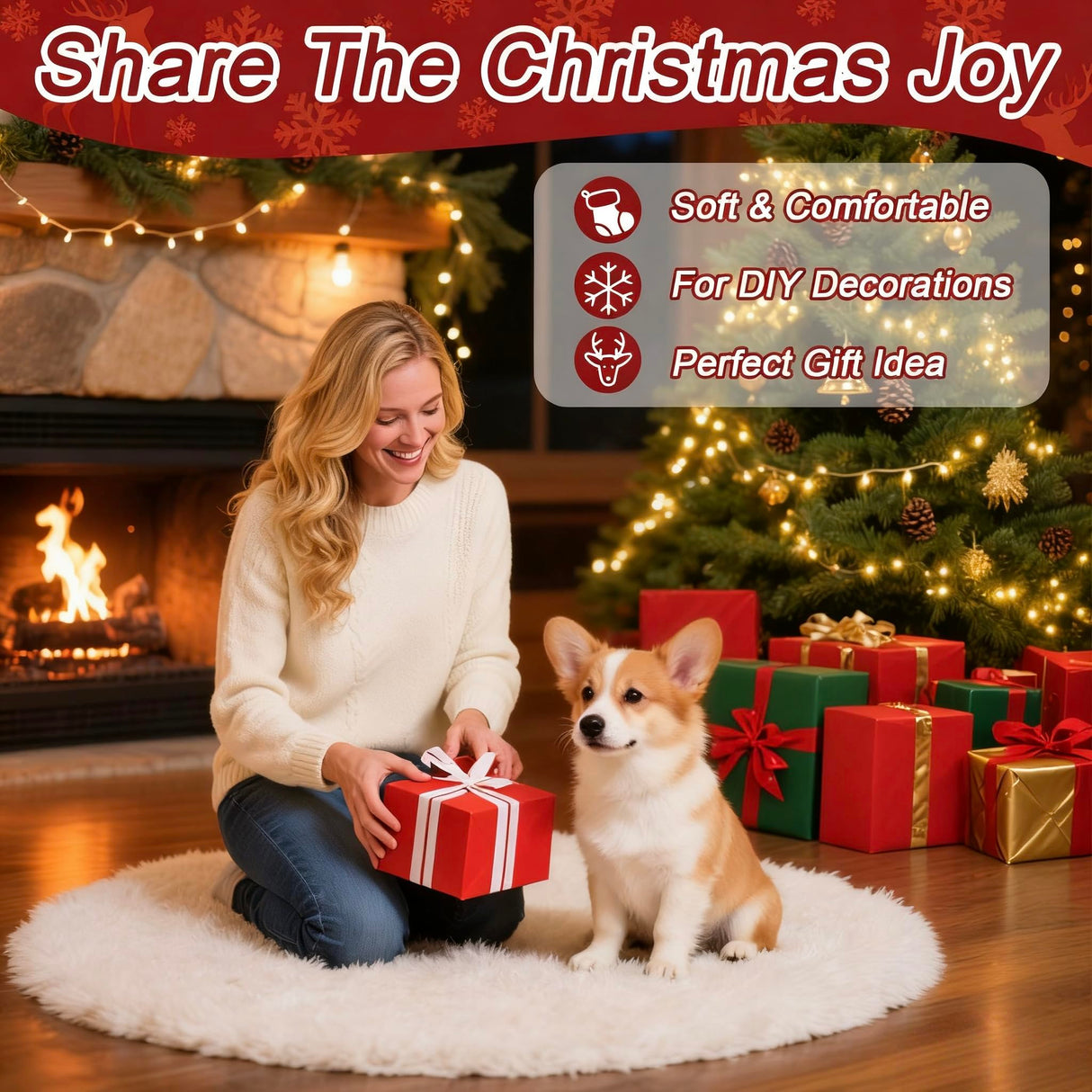 RAINFLOW 36" Christmas Tree Skirt - Faux Fur White Christmas Tree Skirts, Plush Velvet Xmas Decoration Indoor for Home Farmhouse Shop Restaurant School Holiday Party RAINFLOW