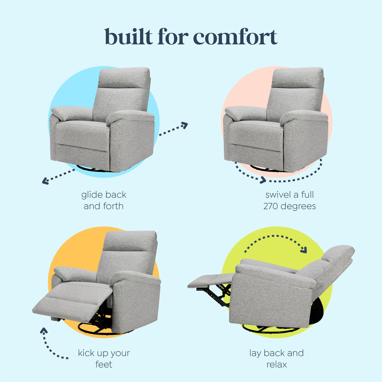 DaVinci Suzy Electronic Swivel Recliner with USB Port in Frost Grey, GREENGUARD Gold & CertiPUR-US® Certified DaVinci