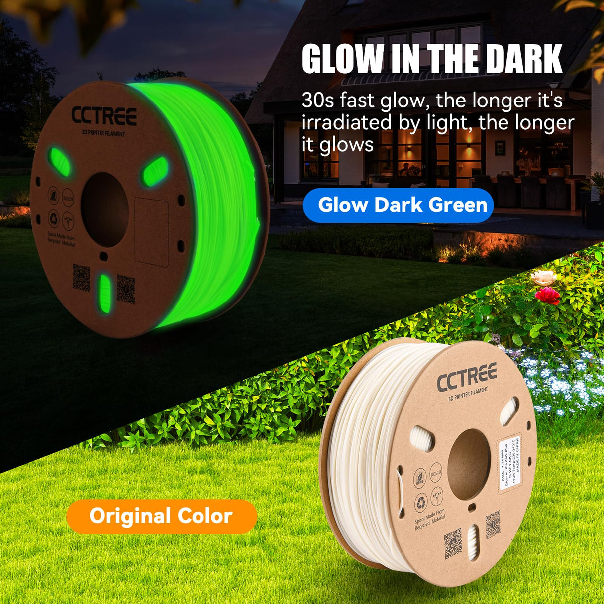 CCTREE Glow in The Dark ABS Plus (ABS+) Filament 1.75mm, Glow 3D Printer Filament ABS Pro, Strong & Durable, Heat Resistance, Dimensional Accuracy +/- 0.03 mm, 1KG Spool (2.2 lbs), Glow Green CCTREE