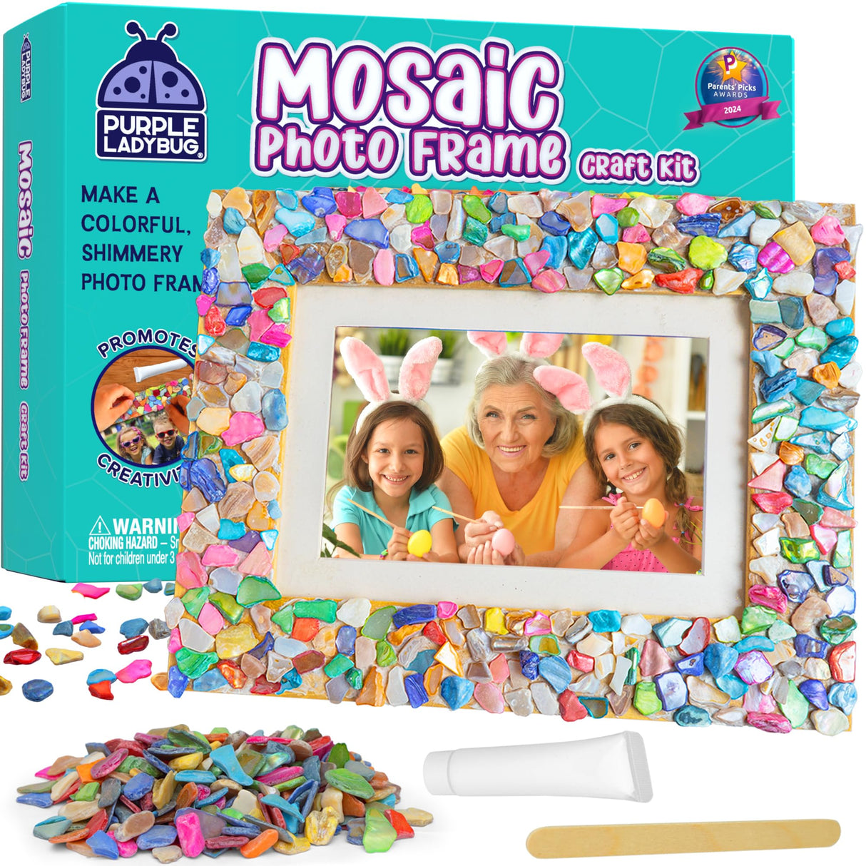 PURPLE LADYBUG DIY Mosaic Photo Frame Craft Kit - Summer Activities for Kids & Teens, Arts & Crafts for Girls 8-12, Birthday Gift for Girls, Fun Craft for Kids Ages 6-12 PURPLE LADYBUG