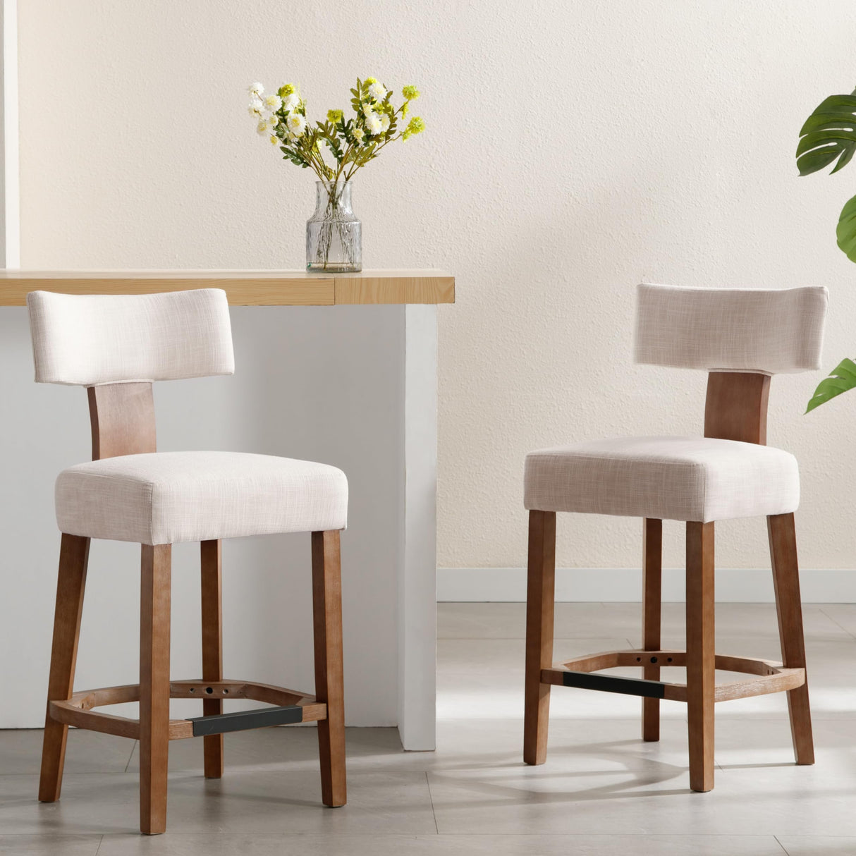 RIVOVA 26” Bar Stools Set of 4 Counter Height Bar Stool, Modern Kitchen Barstools with Back and Wood Legs, Farmhouse Upholstered Island Stools Countertop Bar Chairs, Beige RIVOVA