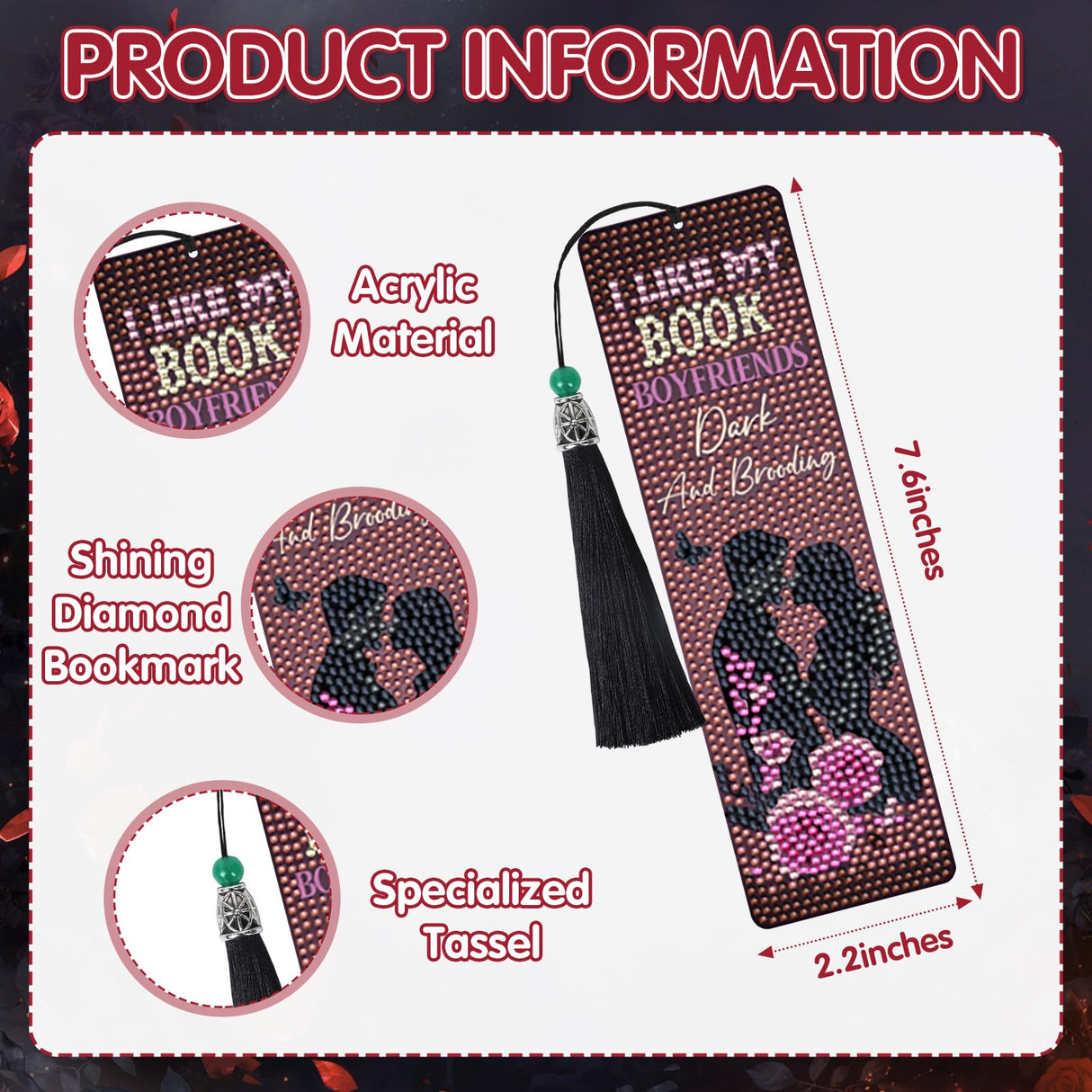 Sitsink Gothic Diamond Art Bookmarks - 8 Pcs Dark Romance Diamond Painting Bookmarks Horror Halloween Christmas Gifts for Women DIY Gem Art Rhinestone Crafts Kit for Women Sitsink