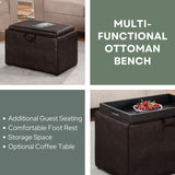 Convenience Concepts Designs4Comfort Accent Storage Ottoman 22.75" - Modern Foot Stool with Decorative Tray for Living Room, Dining Room, Office, Den, Espresso Faux Leather Convenience Concepts