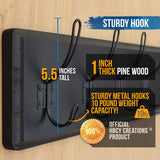 HBCY Creations Black Rustic Coat Rack Wall Mount with 5 Hooks, Solid Pine Wood 24 inch Wall Hooks for Entryway, Mudroom, Hallway, Bathroom - Vintage Farmhouse Style Wall Mounted Towel Rack HBCY Creations