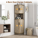 Hlivelood 68" Tall Farmhouse Corner Cabinet, Dining Room Storage Cabinet with 4 Barn Doors and 5 Level Storage with Adjustable Shelves, for Kitchen, Living Room, Laundry Room, Light Rustic Oak Hlivelood