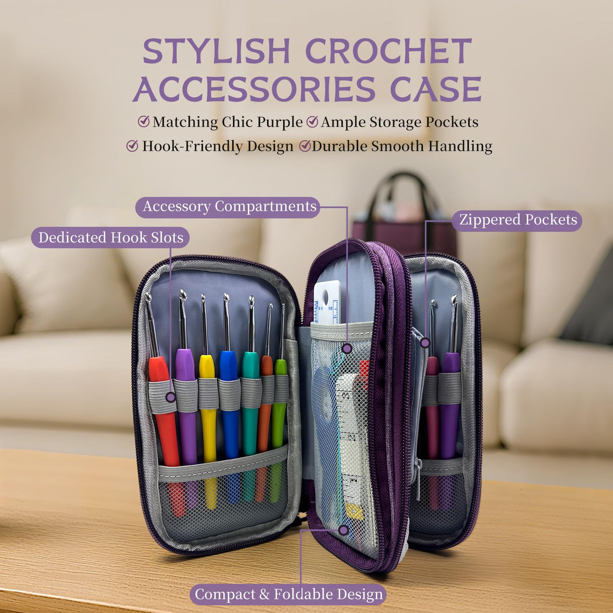 JC CRAFT Deluxe Beginner Crochet Kit – 116-Piece Set with 20 Yarns, Ergonomic Hooks, Accessories, Book for Beginners & Online Tutorial – DIY Starter Kit for Adults & Kids with Purple Bag & Case JC CRAFT