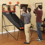Hathaway Sure Shot Dual Electronic Basketball Arcade Game with Electronic Digital Scoring and Timer, Easy Folding for Storage, 4 Balls and 2 Nets, Black/Orange Hathaway