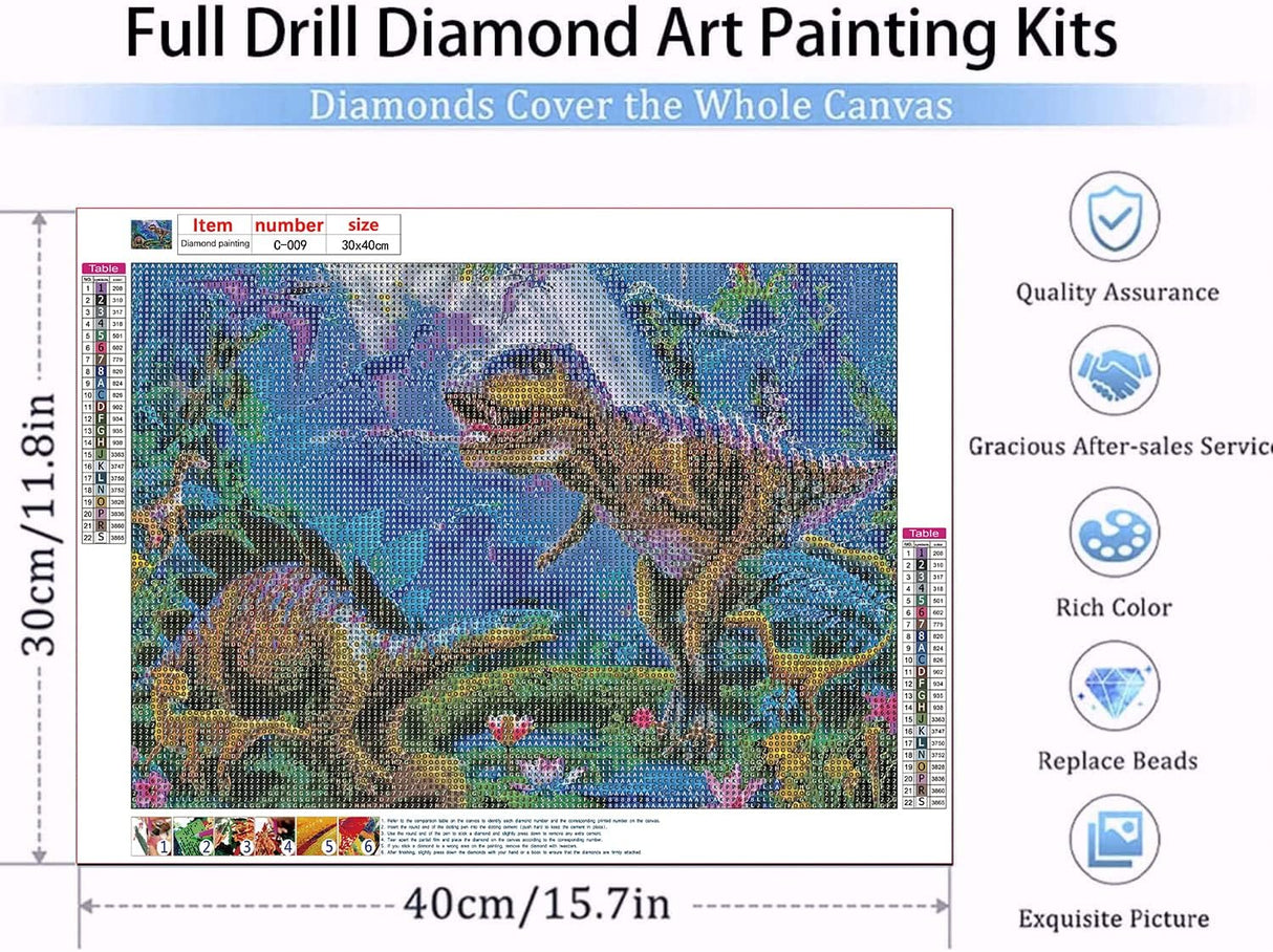VeGuude Diamond Painting Kits for Adults -Dinosaur World DIY 5D Diamond Art Kits Full Drill Diamond Dots Paintings with Diamonds Gem Art and Crafts Home Decor 12x16inch VeGuude