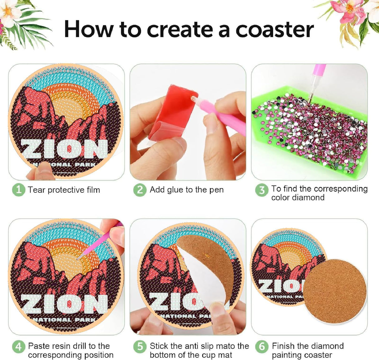 NEGEKFKX 8 Pcs National Park Diamond Art Painting Coasters Kits, Coaster with Holder for Adults, Non-Slip DIY Dot Paint Craft Kits,5D Full Drill DIY Diamond Dot Gem Art Kit Home Decor Arts Craft NEGEKFKX