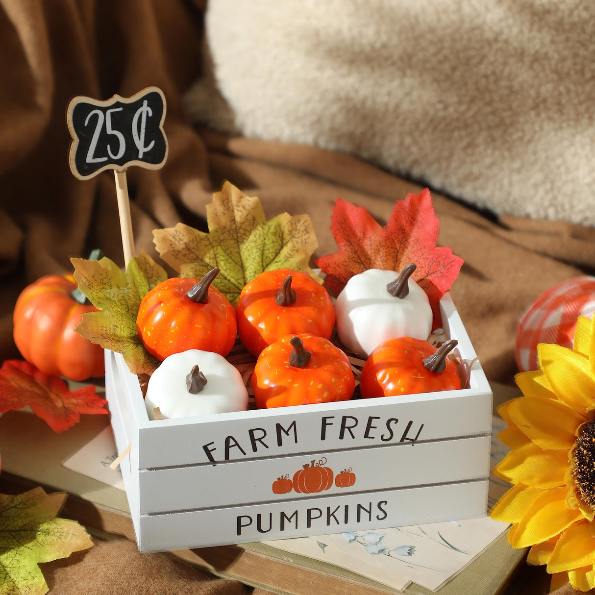 Fall Thanksgiving Tiered Tray Decor, Fall Pumpkin Mini Wood Crate Decorations Set, Farmhouse Table Centerpiece Decor Kit for Fall Decor KORMMCO