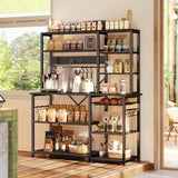 SUPERJARE Larger Bakers Rack with Power Outlets, 6-Tier Microwave Stand, Coffee Bar with 12 S-Shaped Hooks, Kitchen Shelf with Wire Basket, 47.2 x 15.5x 66.9 Inches, Black SUPERJARE