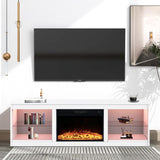 COMEFFIE 66 inch Electric Fireplace TV Stand up to 75'' TV-Entertainment Center with 24'' Fireplace and Led Light-TV Console with Adjustable Glass Shelves, Remote Control (Black with Fireplace) COMEFFIE
