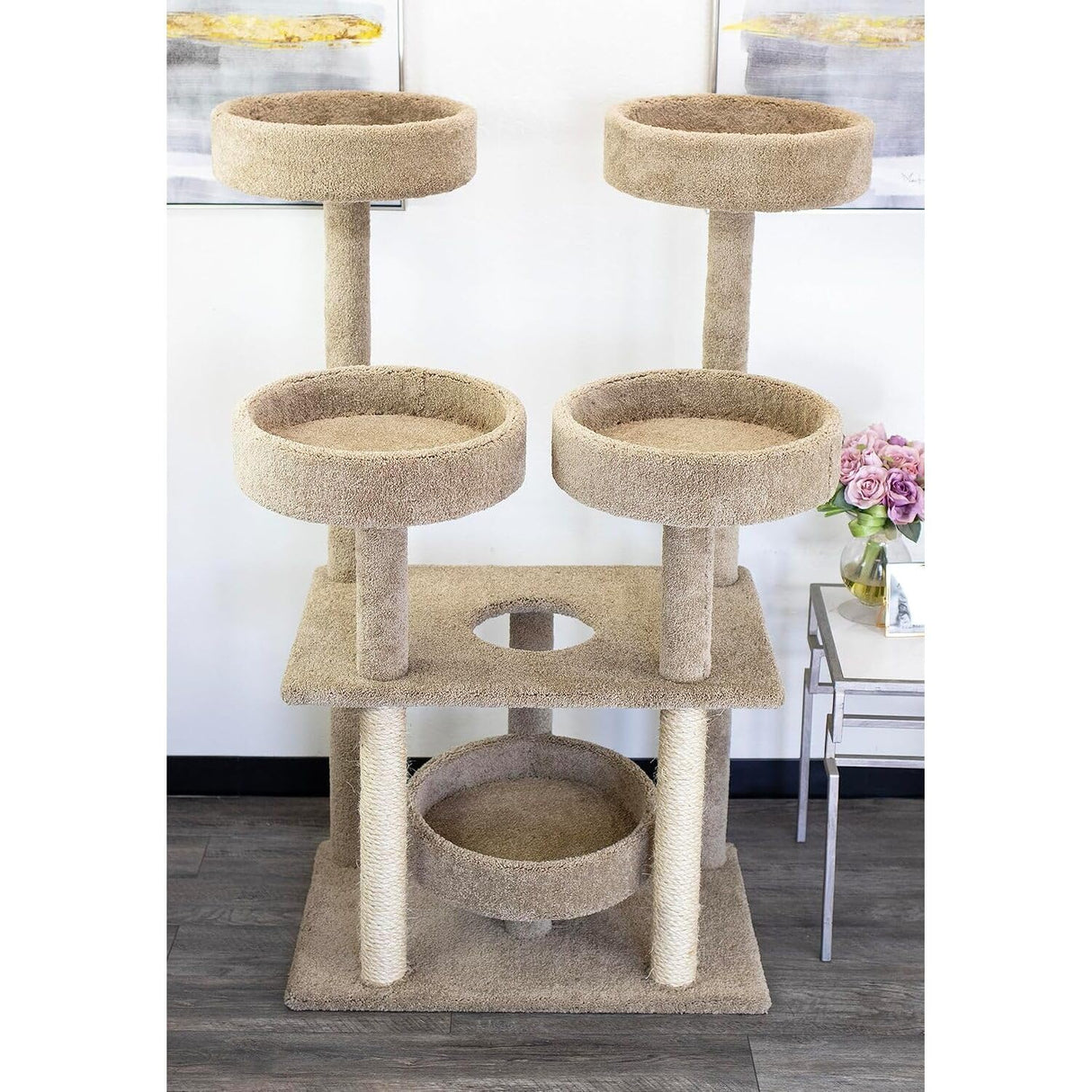 Maykoosh Southwestern Sanctuary Multi-Level Cat Cat Climbing Tower Cat Tree, Solid Wood and Carpet Construction, Modern Cat Tree with Scratch Post and Sturdy Base Brown/41 L x 31" W x 55" H Maykoosh