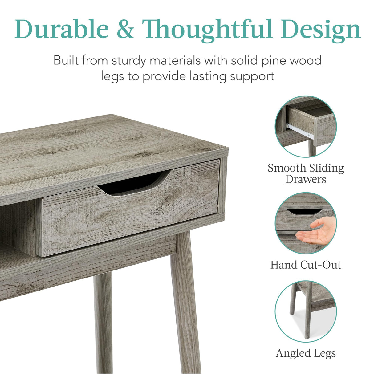 Best Choice Products Mid-Century Modern Console Table, Sofa Table, Accent Furniture for Hallway, Living Room, Entryway Foyer Space-Saving w/Cubby, Drawer, Lower Storage Shelf - Gray Best Choice Products