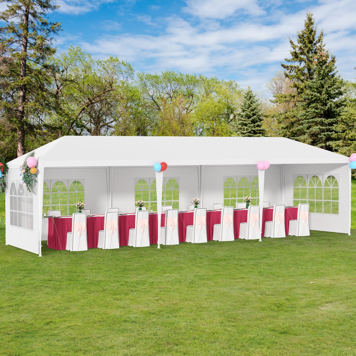 10 x 30 Party Tent Portable Outdoor Canopy Tent Sturdy Pop Up Gazebo with 5 Removable Walls Easy Assembly Outdoor Tents for Parties Wedding Event