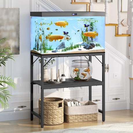 MAHANCRIS 20 Gallon Fish Tank Stand, Aquarium Stand with 2-Tier Storage Shelves, Heavy Duty Breeder Turtle Terrarium Stand Rack for Home Office, 24.0" L x 11.8" W x 24.4" H, Black FTBK2001 MAHANCRIS