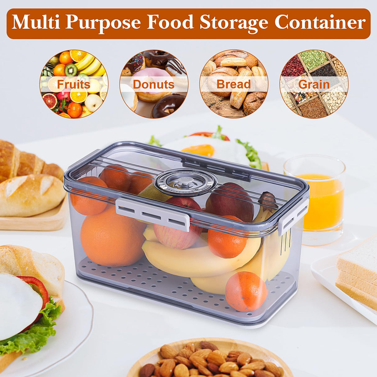 ANYPROLUS Bread Box for Homemade Bread, Bread Boxes for Kitchen Counter Airtight, Time Recording Bread Storage Container with Lid, Bread Containers Storage Airtight Loaf Bread Keeper, Grey ANYPROLUS