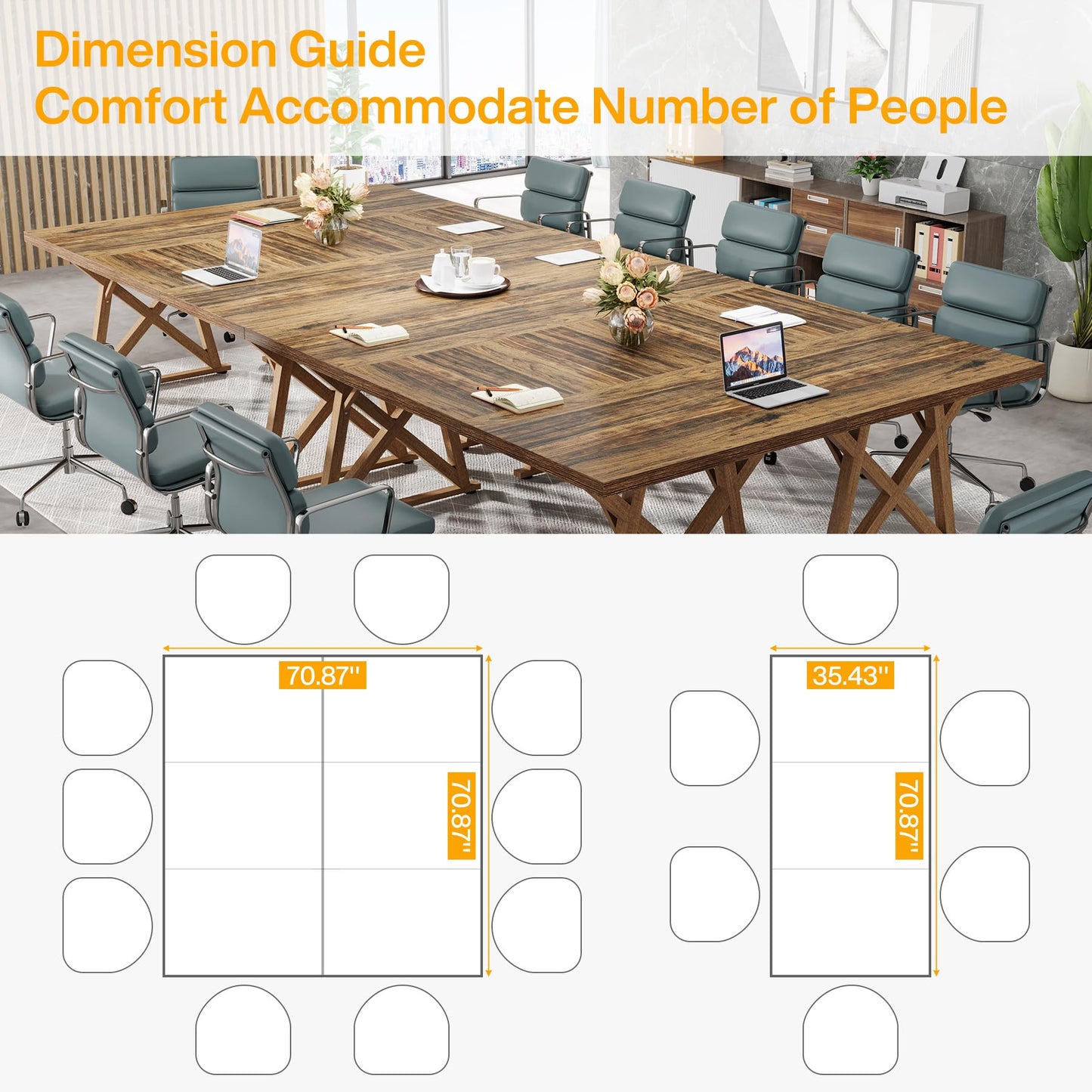 Tribesigns 71 in Conference Room Table, Meeting Table for 8 People, 6ft Conference Table, Modern Seminar Table, Boardroom Table, Large Table for Meeting, Wooden Meeting Room Table - WoodArtSupply