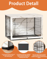 Megidok Wooden Dog Crate Furniture with Cushion, Dog Crate End Table with Tray, Double Doors Dog Crate(*L:43.1" L*28.6" W*30.3" H, Marble White) Megidok