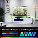 AMERLIFE 5 Piece Modern Living Room Table Set, Includes 80" Fireplace TV Stand, 2-Tier Coffee Table, 2 X Side Tables with Charging Station, LED Media Furniture, White AMERLIFE