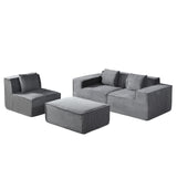Container Furniture Direct Rowan Convertible Corduroy Sectional Couch with Ottoman & Pillows, Modular L Shaped Sleeper Sofa, Boneless Cloud Couch for Living Room Furniture, Dark Grey Container Furniture Direct