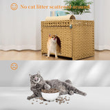 Yilucess Litter Box Enclosure Furniture Hidden with Cat Scratch Pad,Handwoven Rattan Cat House with Large Space,Suitable for Living Room,Bedroom,Corner (Grass Yellow) Yilucess