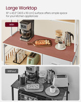 VASAGLE Bakers Rack with Charging Station, Coffee Bar Stand with Adjustable Storage Shelves, Fabric Drawer, 12 Hooks, Table for Microwave, Kitchen, Gold Oak and Cloud White UKKS028Y09 VASAGLE