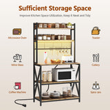 Yaheetech Kitchen Bakers Rack with Power Outlet & LED Lights, 5 Tiers Coffee Bar Table with 8 S Hooks, 64 Inches Tall Microwave Oven Stand with Storage for Spices, Pots, Rustic Brown Yaheetech