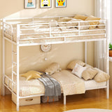 VINGLI Bunk Bed Twin Over Twin with 15 Inches Extra High Guardrail 2 Deckers Bunk Bed with Stairs & Flat Rungs, Heavy Duty Metal Slats, No Box Spring Needed, White VINGLI