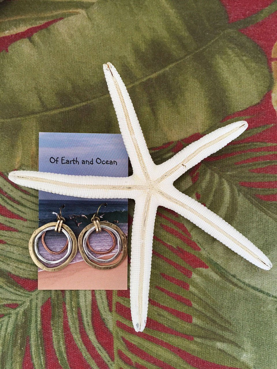 Handmade Sunrise Tricolor Dangle Earrings - Burnished Circles, Copper, Brass and Silverplated Of Earth and Ocean
