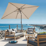 JEAREY 6.5x10 ft Rectangular Patio Umbrellas Outdoor Market Umbrella with Push Button Tilt and Crank, Rectangle Table Umbrella 6 Sturdy Ribs UV Protection for Pool Garden Backyard Deck, Beige JEAREY