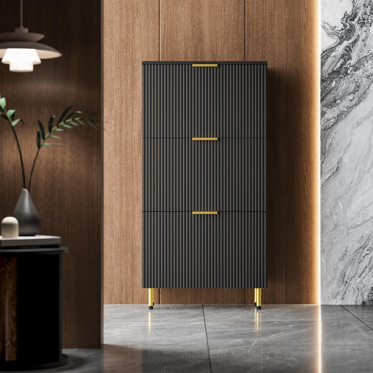 INNOD 51" Shoe Cabinet with 3 Flip Drawers, Shoe Storage Cabinet for Entryway, Freestanding Shoe Organizer with Adjustable Shelf, Narrow Hidden Shoe Rack for Front Door Entrance Hallway INNOD