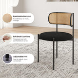 Farini Modern Upholstered Dining Chairs Set of 4,Rattan Back Dining Room Chairs,Accent Kitchen Chairs with Metal Legs,Black Farini