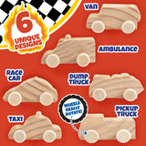 Kids Party Wood Painting Craft Kits (12ct) 3-D Cars - Each Kit Has its Own Brush, Paint, & Figure- 6 Designs Include Taxi, Trucks & More w Bonus Customizable Sticker Decals- Summer Camp Party Activity SCS Direct
