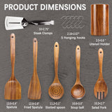 Hefild Premium Wooden Spoons for Cooking, and Wooden Spatula for Cooking & Wood Spatula, 12 pcs Wooden Utensils for Cooking, Teak Wood Utensils Set for Non-Stick Cookware, Present for Chefs & Home Hefild