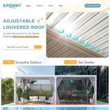 EROMMY Louvered Pergola 12' x 24' Outdoor Hard Top Pergola with Aluminum Frame and Adjustable Metal Rainproof Roof for Garden & Patio, Curtains and Netting Included, White EROMMY