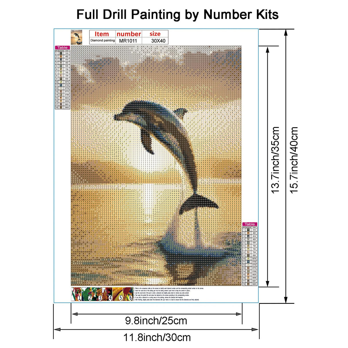 VISIAIP 5D Painting by Number Kits for Adults Cute Dolphins DIY Round Diamond Art Kits Marine Animals Picture Art for Home Wall Decor 11.8x15.7 inch(Style E) VISIAIP